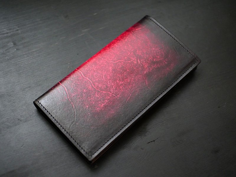 [Offering] [Dyeing Series] [Vegetable Tanned Leather] Dark Red Leather Long Clip - Wallets - Genuine Leather 