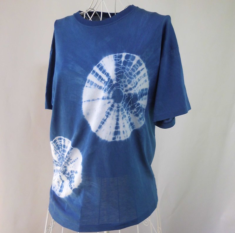 藍染め・Tシャツ_2・絞り染め・スーピマコットン・L・男女兼用  - T 恤 - 棉．麻 藍色