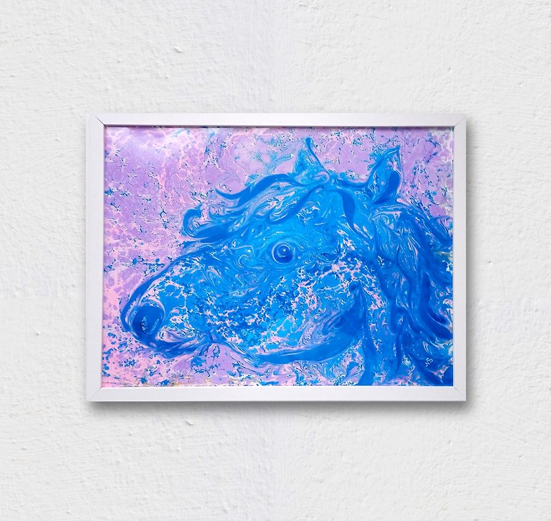 青い馬の絵の頭の動物オリジナルの壁アート抽象的な家の装飾フレーム入り - ウォールデコ・壁紙 - 紙 