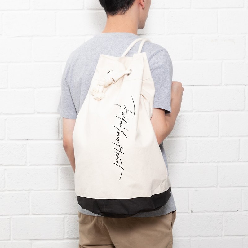 【ad-lib】Message Boxer Bag (BA165) - Backpacks - Cotton & Hemp White
