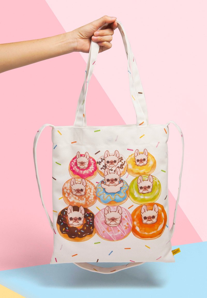 Happy Donuts Dual-use Imitation Canvas Color Printing Tote Bag - Messenger Bags & Sling Bags - Polyester White