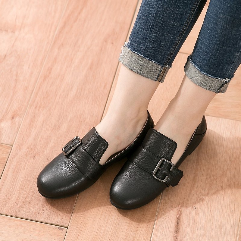 Maffeo casual shoes 2way after the two wear worn flowers soft leather shoes (1227 fashion black) - Mary Jane Shoes & Ballet Shoes - Genuine Leather Black