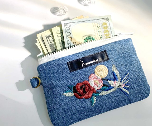 小銭入れ 花 グッドムーン 刺繍 カードホルダー財布ハチドリ