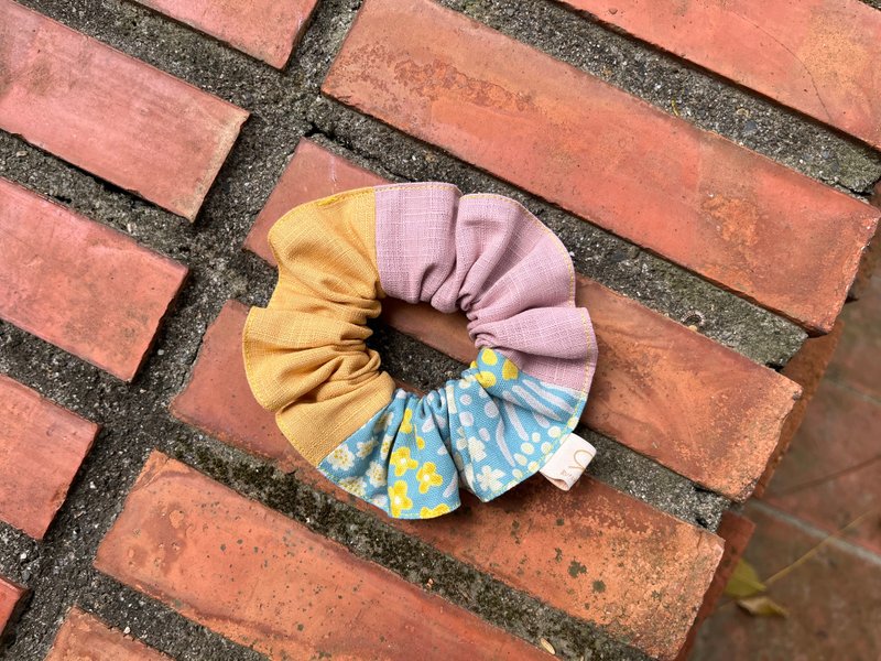 三拼荷葉髮圈 / 甜甜圈 / 日系花草 - 髮夾/髮圈 - 棉．麻 粉紅色