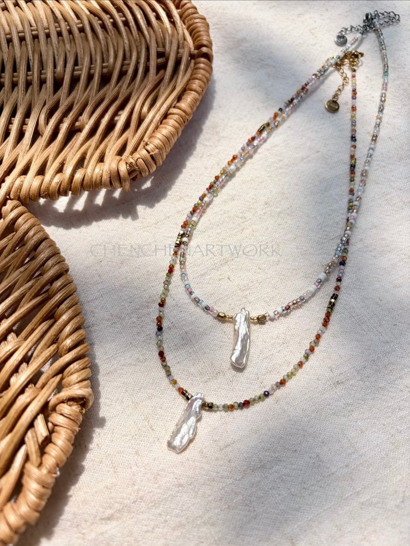 Bali Island Style, Beach Vibes, Freshwater Pearls, Beads, Beaded Necklace, Handmade Necklace - สร้อยคอ - วัสดุอื่นๆ หลากหลายสี