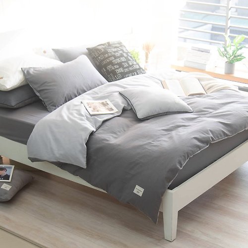 OLIVIA 原創設計寢具 【OLIVIA 】岩灰X幻影灰 雙層紗 床包枕套/床包被套四件組