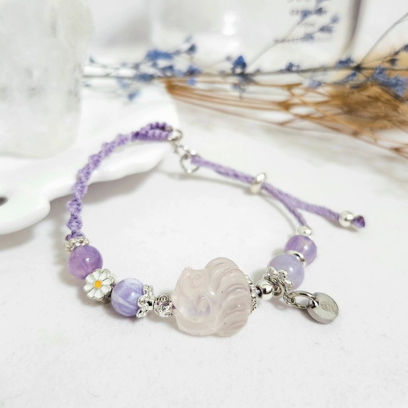 粉晶九尾狐編織設計款手鍊/招桃花人緣、開智慧水晶 - 手鍊/手環 - 水晶 紫色