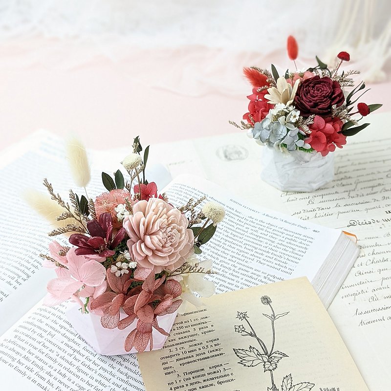 決して枯れない永遠のフレグランス ディフューザー 小さな鉢植えの花 - ロマンチックなピンク ピンク カスタマイズされたギフト 卒業ギフト - ドライフラワー・ブーケ - 寄せ植え・花 ピンク