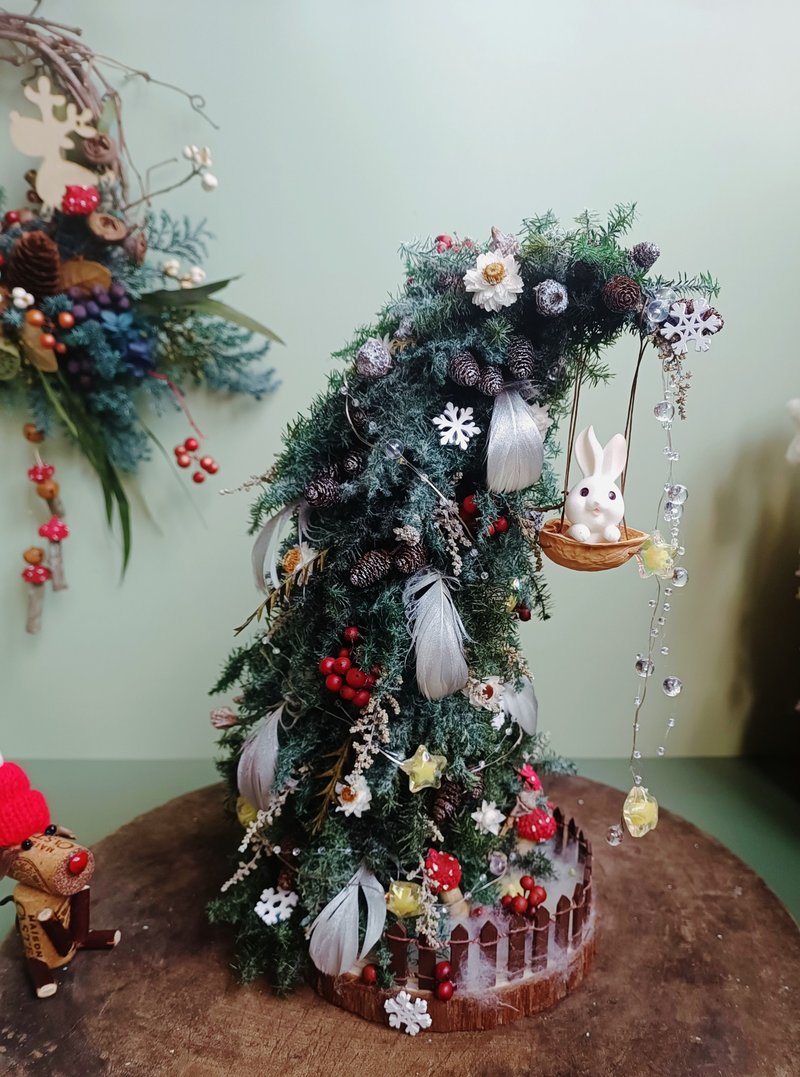 Stars, Pearls, Snow, Bunny, Swing, Everlasting Cedar Christmas Tree - Items for Display - Plants & Flowers White