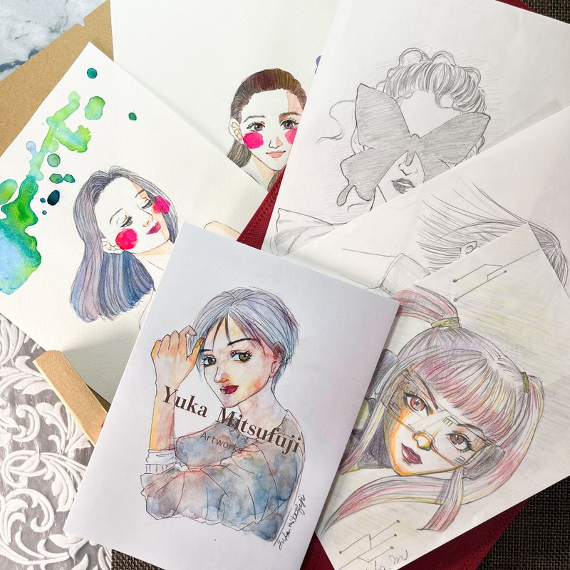 Premium Art Lover's Gift Bundle , Handpainted Manga Art Set from Japan #02 - Photography Collections - Paper Multicolor