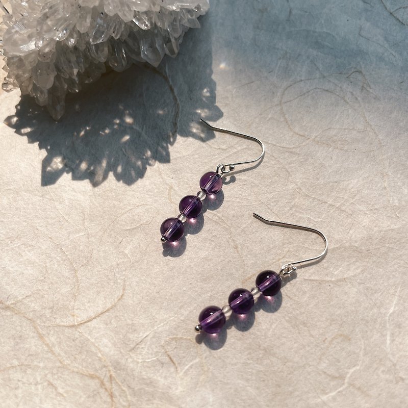 ear flow amethyst white crystal - Earrings & Clip-ons - Crystal Purple