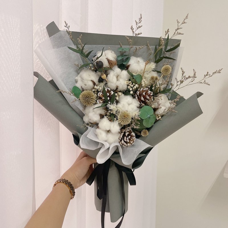 沈睡森林 棉花花束 永生花 乾燥花 情人節 求婚花束 - 乾燥花/永生花 - 植物．花 灰色