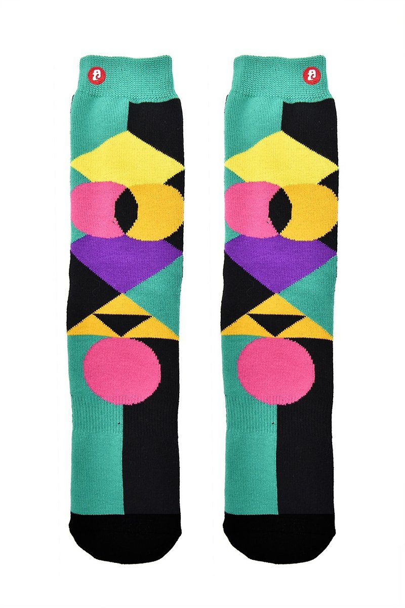 Fool's Day Knitted Crew Socks - Geometric Pop. Green - ถุงเท้า - ผ้าฝ้าย/ผ้าลินิน สีเขียว
