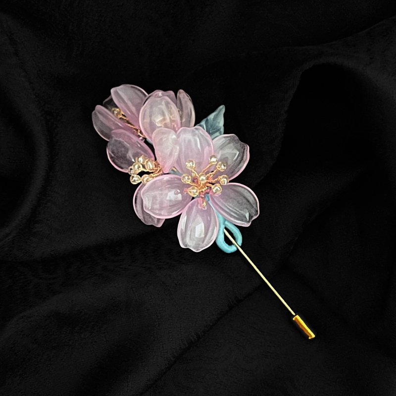 Rouge transparent glass beaded flower brooch hairpin - เข็มกลัด - กระจกลาย สึชมพู