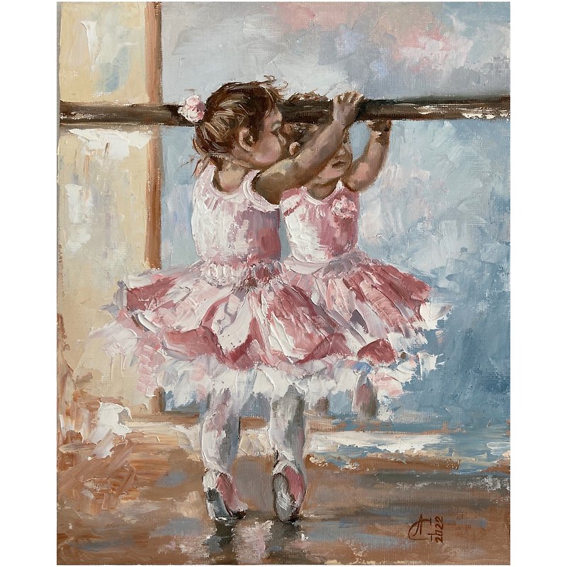 Little Ballerina artwork  Original Oil Art Ballet Dancer Painting Dancing - 壁貼/牆壁裝飾 - 其他材質 多色