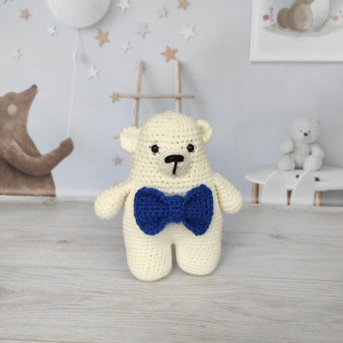 Knittedtoysworld Little white teddy bear, stuffed teddy bear, cute little teddy bear, Teddy