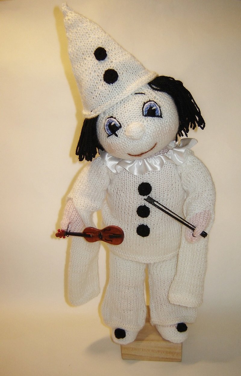 Handmade art doll Pierrot made of yarn, one of a kind doll, fashion dolls - Stuffed Dolls & Figurines - Wool White