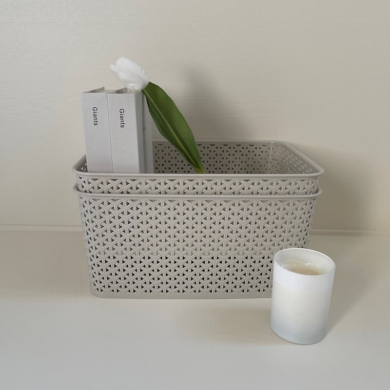 Multiple offers - Woven storage box organizer box, unprinted style, made in Taiwan, size M, rectangular and high - Storage - Plastic White