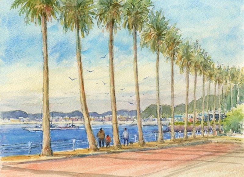 注文制作します　水彩画原画　逗子マリーナ風景9 - 海報/掛畫/掛布 - 紙 藍色