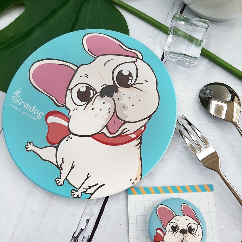 Ceramic Absorbent Coaster-Fadou Anna (Happy Blue) - ที่รองแก้ว - ดินเผา สีน้ำเงิน