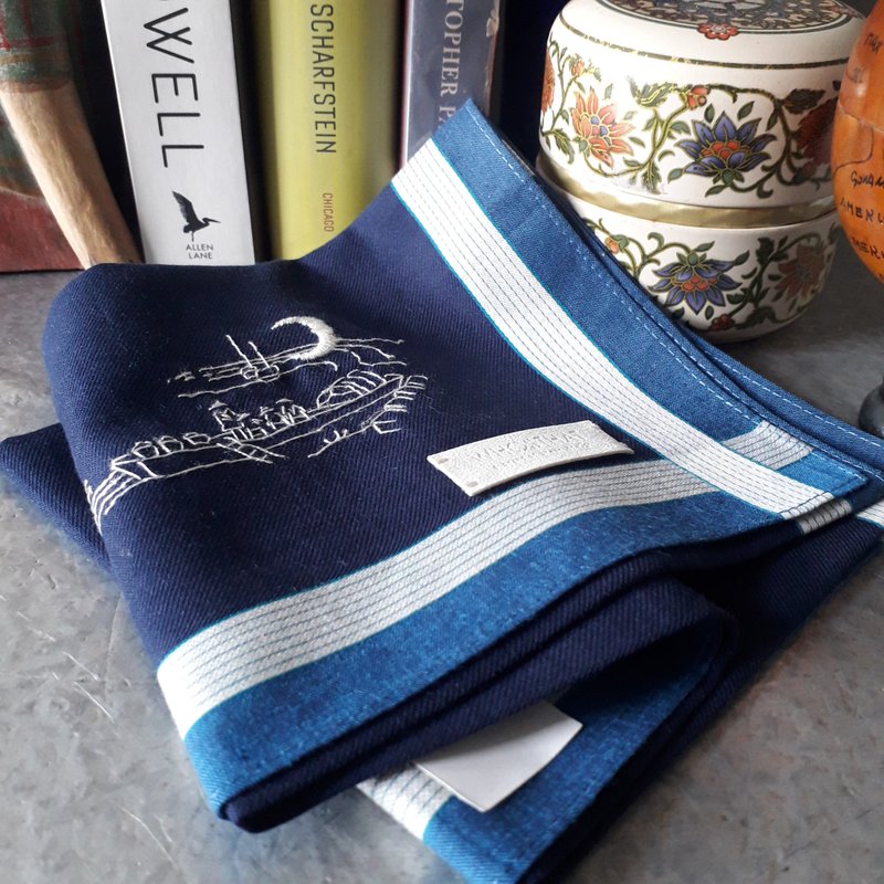 Hand embroidery pure cotton handkerchief - teamwork - Handkerchiefs & Pocket Squares - Cotton & Hemp Blue