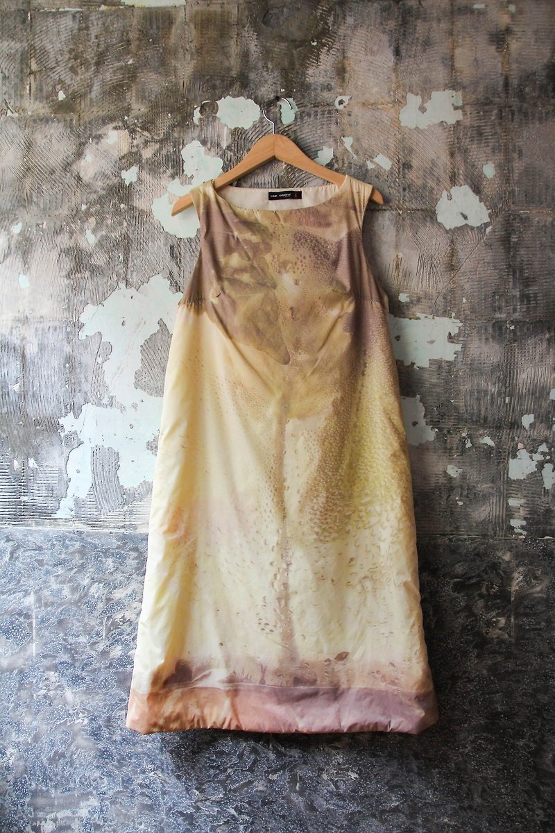 袅袅 department store-Vintage nature print round neck sleeveless dress retro - ชุดเดรส - วัสดุอื่นๆ 
