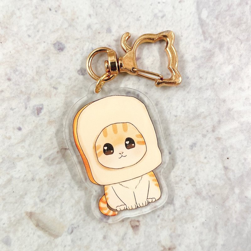 Orange and White Toast Cat Double-Sided Transparent Acrylic Pendant Charm Keychain - ที่ห้อยกุญแจ - อะคริลิค 