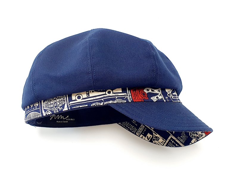 【HiGh MaLi】報童帽/日系拼布/寬帽沿/藍色配日本廣告 #限量 - 帽子 - 棉．麻 藍色