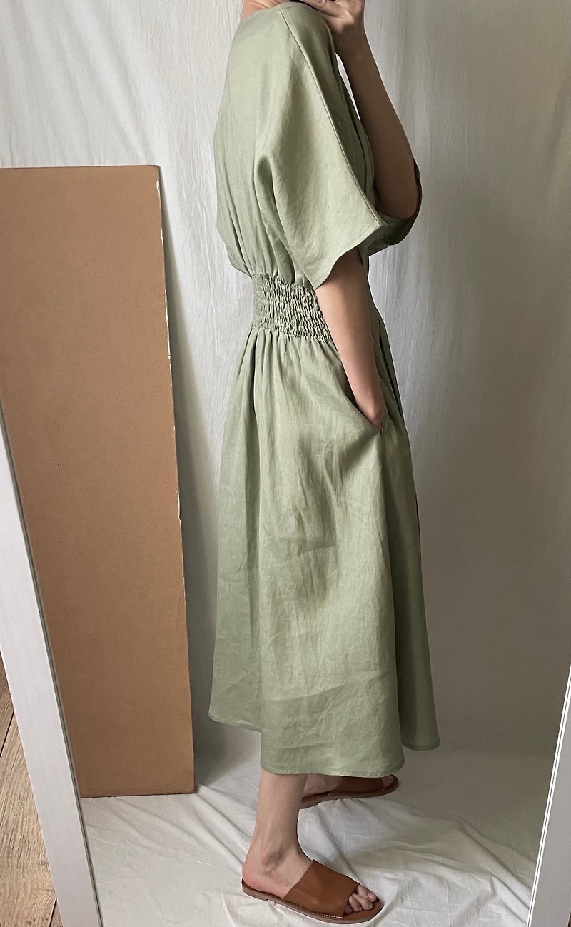 Playa Dress vanilla green summer linen dress available now - One Piece Dresses - Cotton & Hemp 