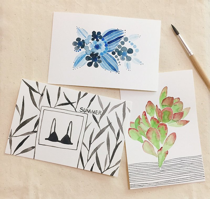 Original watercolor hand-painted gift universal card greeting card postcard decoration painting card leaf plant flower - การ์ด/โปสการ์ด - กระดาษ 