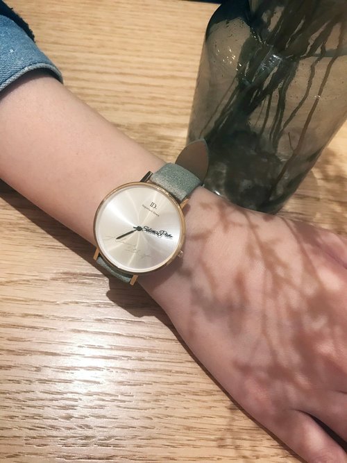 ID.watch 客製化姓名指標手錶-41MM太陽紋淺綠灰大錶款