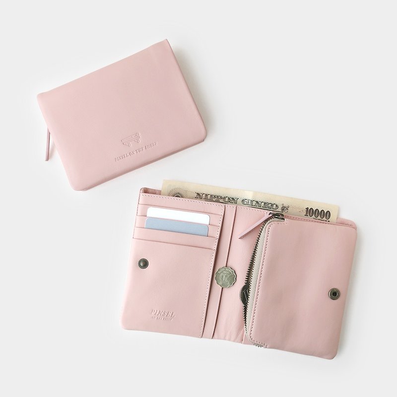 pinsel wallet : pastel pink - กระเป๋าสตางค์ - หนังแท้ สึชมพู