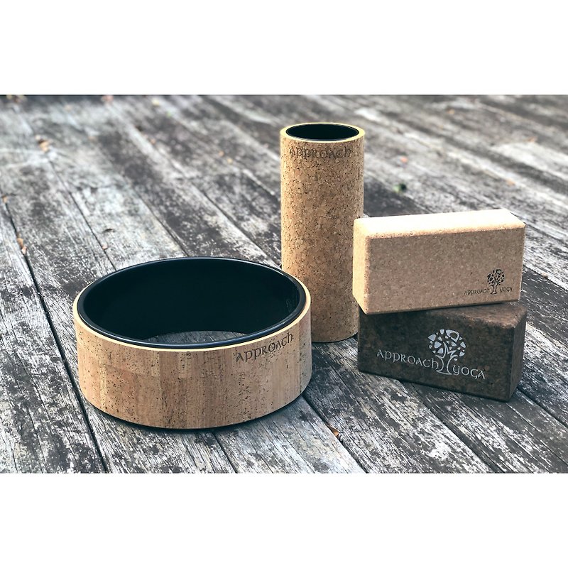 Professional Yoga Cork Tubular Brick Set - อุปกรณ์ฟิตเนส - ไม้ก๊อก สีกากี