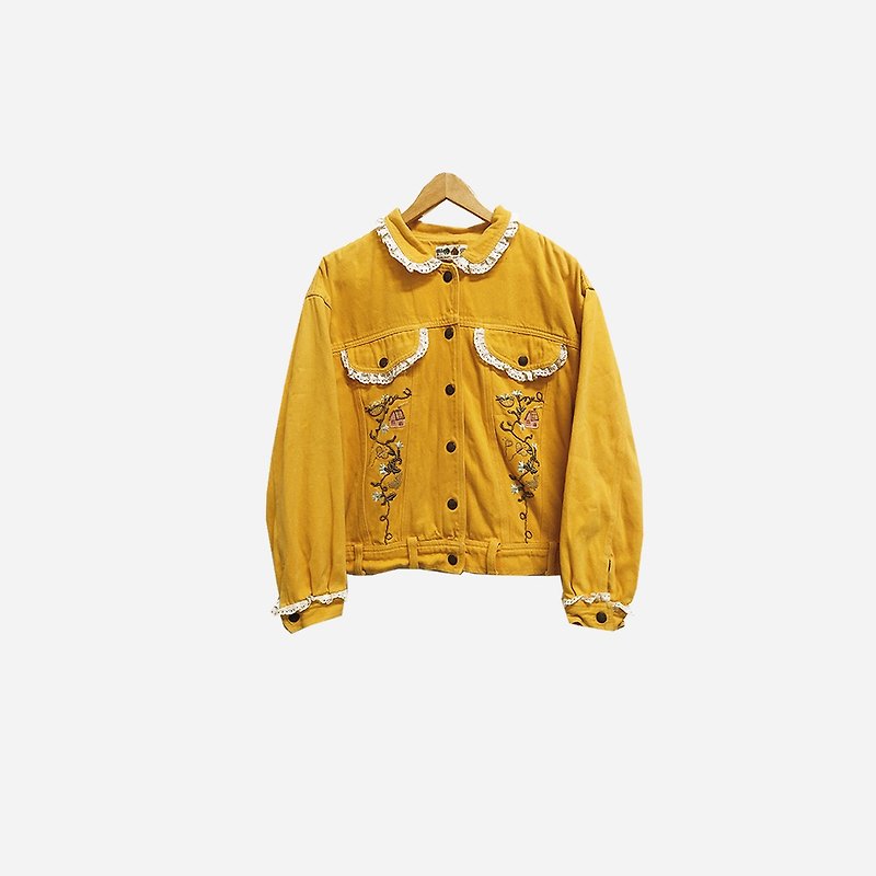 Vintage embroidery denim jacket 206 - เสื้อแจ็คเก็ต - ผ้าฝ้าย/ผ้าลินิน สีเหลือง