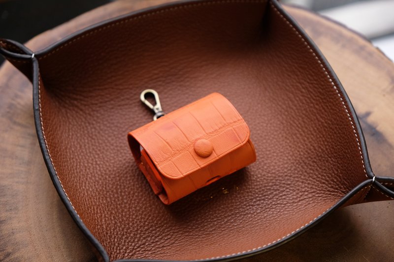 Airpods Pro / Airpods Pro 2 真皮保護套 - Orange Croco emboss - 耳機/藍牙耳機 - 真皮 橘色