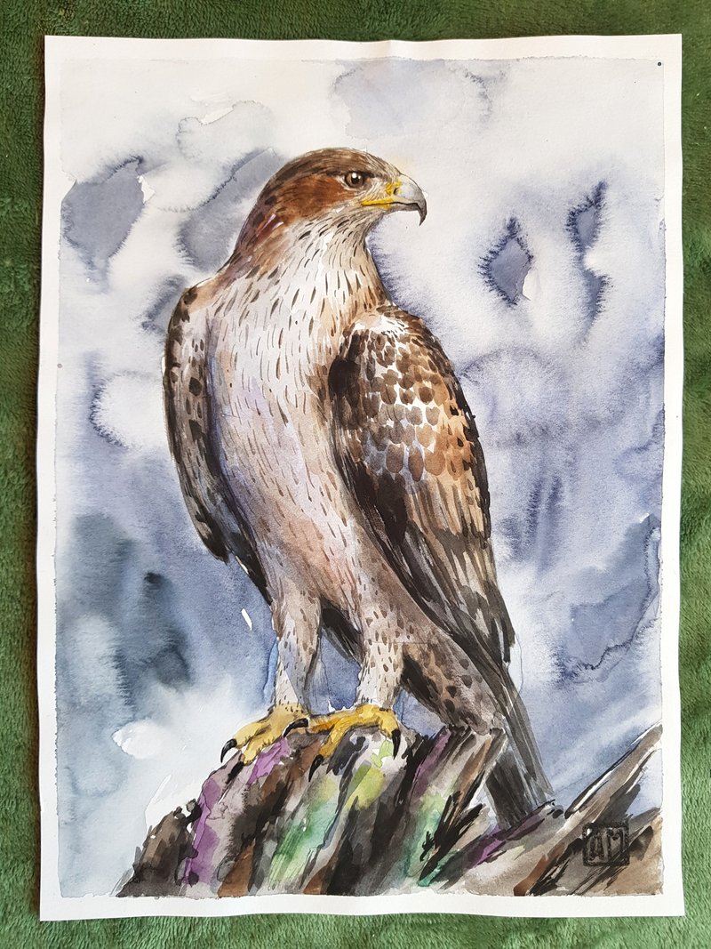 Eagle - artwork hand painted Watercolor painting on paper - ตกแต่งผนัง - วัสดุอื่นๆ 