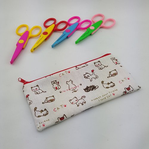 应心手工造物 新品5折（限量前２件） 客製 筆袋 化裝袋 收納袋 可愛卡通小貓咪 雙層拉鏈小布袋