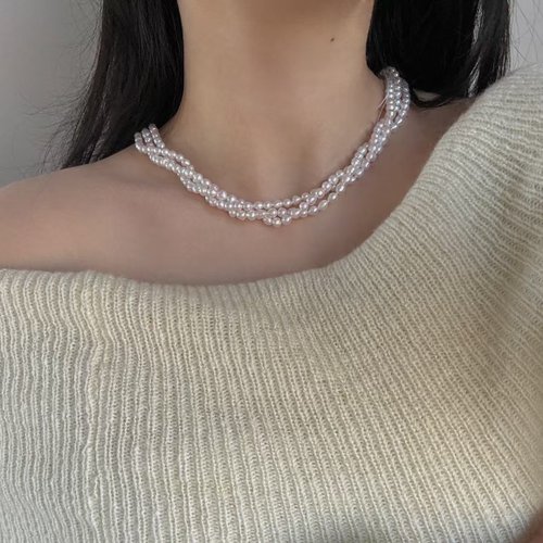 YuanPearl園珍手作 YuanPearl天然極光keshi巴洛克珍珠重工三層疊戴珍珠項鍊毛衣鏈