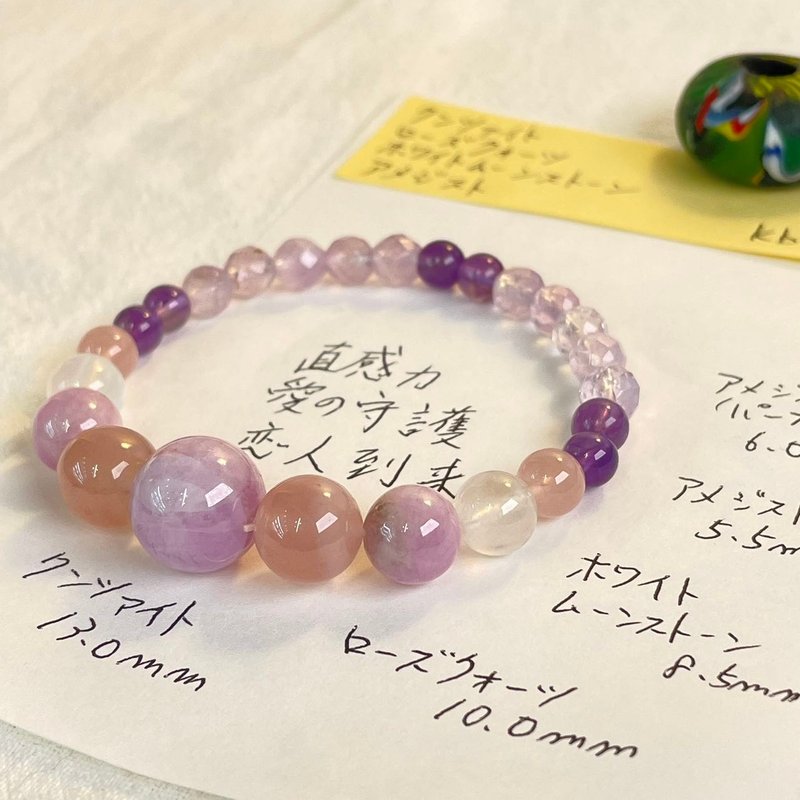 紫晶 橙月光 月亮石 天然礦石 能量 手作禮物 日本製 水晶手鍊 - 手鍊/手環 - 水晶 紫色