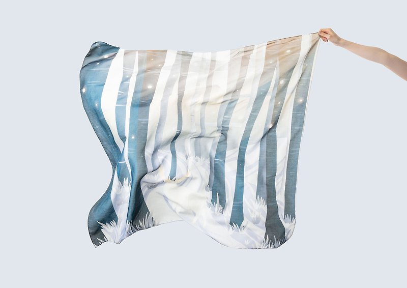 Forest Dream Winter Stag, Tencel Silk Scarf. Silk Scarf. Pure Silk - Scarves - Silk Blue