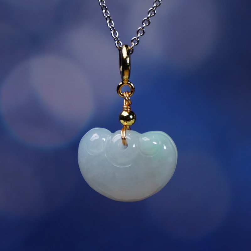 [May everything go well] Floating Flower Jadeite Ruyi Pendant 14K gold-filled | Natural Burmese grade A jadeite | - Charms - Jade Transparent