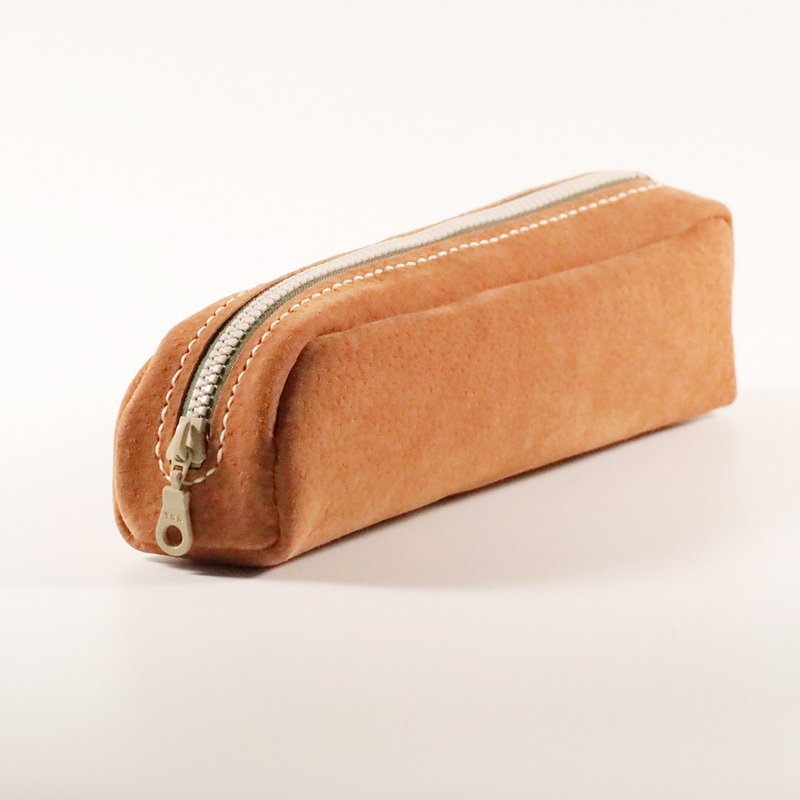 European bread two-color zipper suede pencil case/storage bag - caramel + Japanese matcha - กล่องดินสอ/ถุงดินสอ - หนังแท้ สีนำ้ตาล