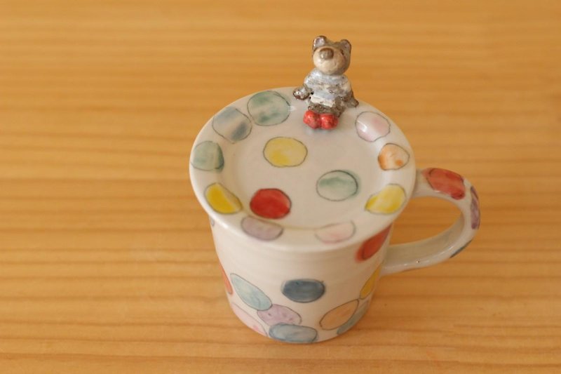 Colorful dots cup with a lid. - แก้วมัค/แก้วกาแฟ - ดินเผา 