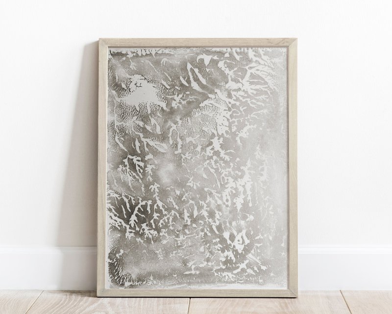 Holiday winter wall art Silver abstract Monotype print original relief artwork - 海報/掛畫/掛布 - 紙 銀色