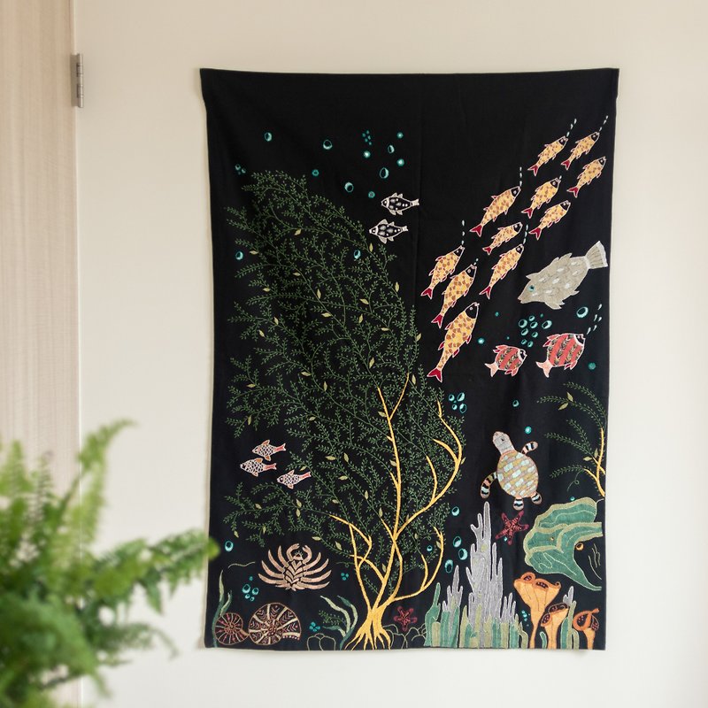 Under the Sea_Embroidery curtain - Posters - Cotton & Hemp Black