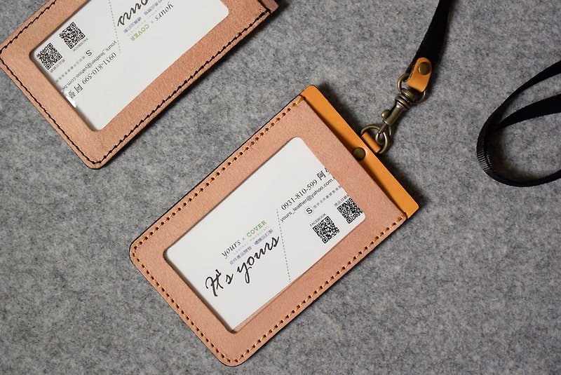 YOURS Straight ID Card with Cork Leather + Egg Yellow Leather - ที่ใส่บัตรคล้องคอ - หนังแท้ 