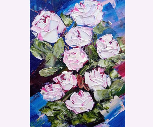 KaBaret_Of_Painter Roses Painting Original Oil Art White Roses Impasto Oil Painting On Canvas