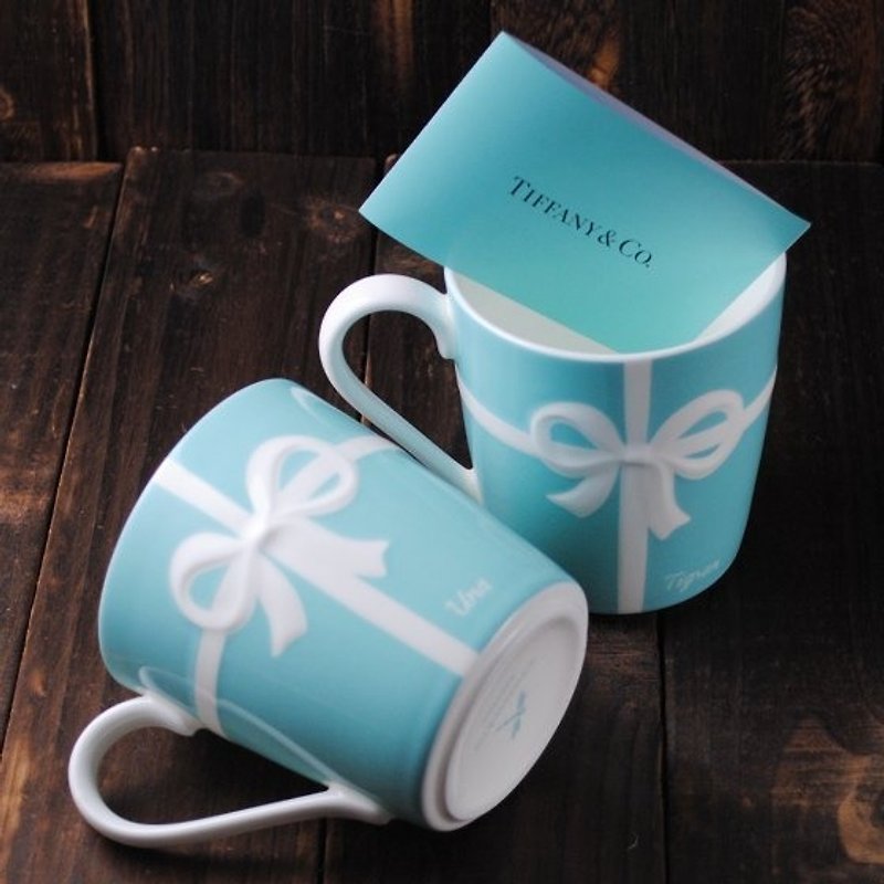 Valentine's Day wedding gift (one pair price) 225cc [can] cup lettering Tiffany.Co of Japan Limited Edition Tiffany bow married mug cup custom wedding authentic imported Japanese Small Things - แก้วมัค/แก้วกาแฟ - แก้ว สีน้ำเงิน