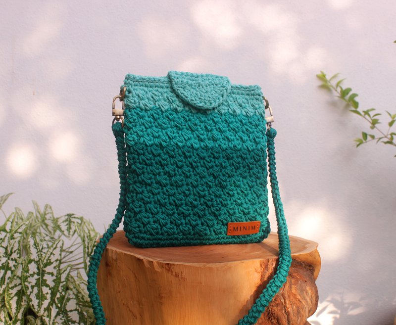 MINIM 漸變色單肩包 立體編織側背包 Turquoise綠松色 - 側背包/斜背包 - 聚酯纖維 