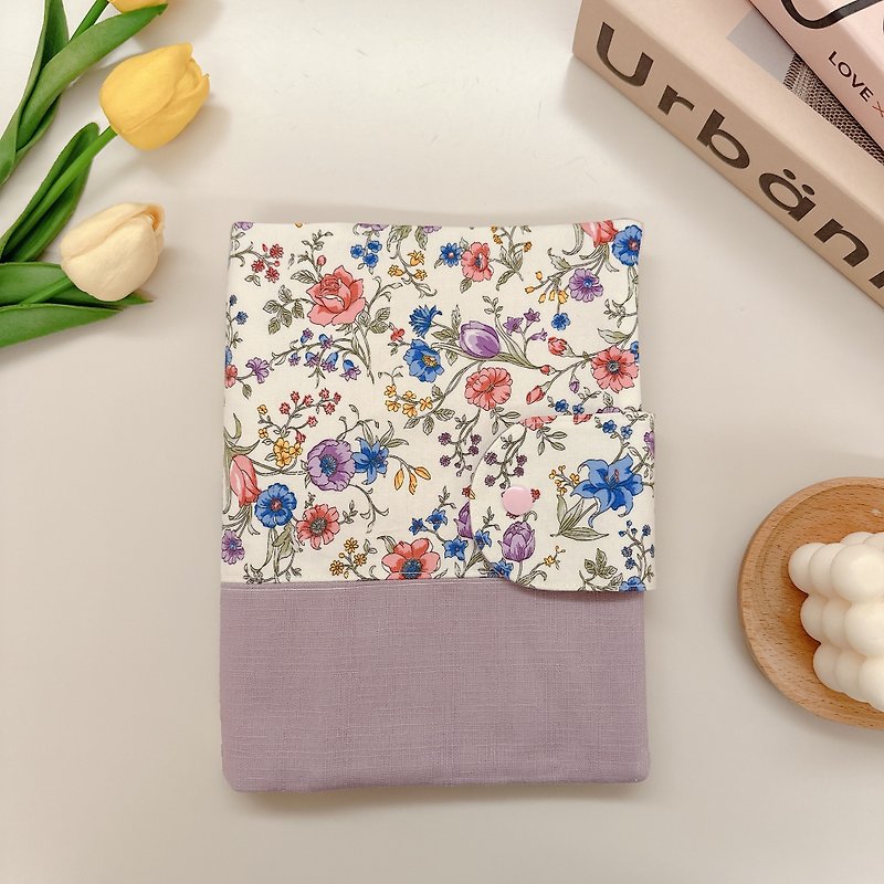 Exclusive gift for mother and baby's first gift-Flower Blooming Mother's Handbook and Baby's Handbook - Book Covers - Cotton & Hemp Purple